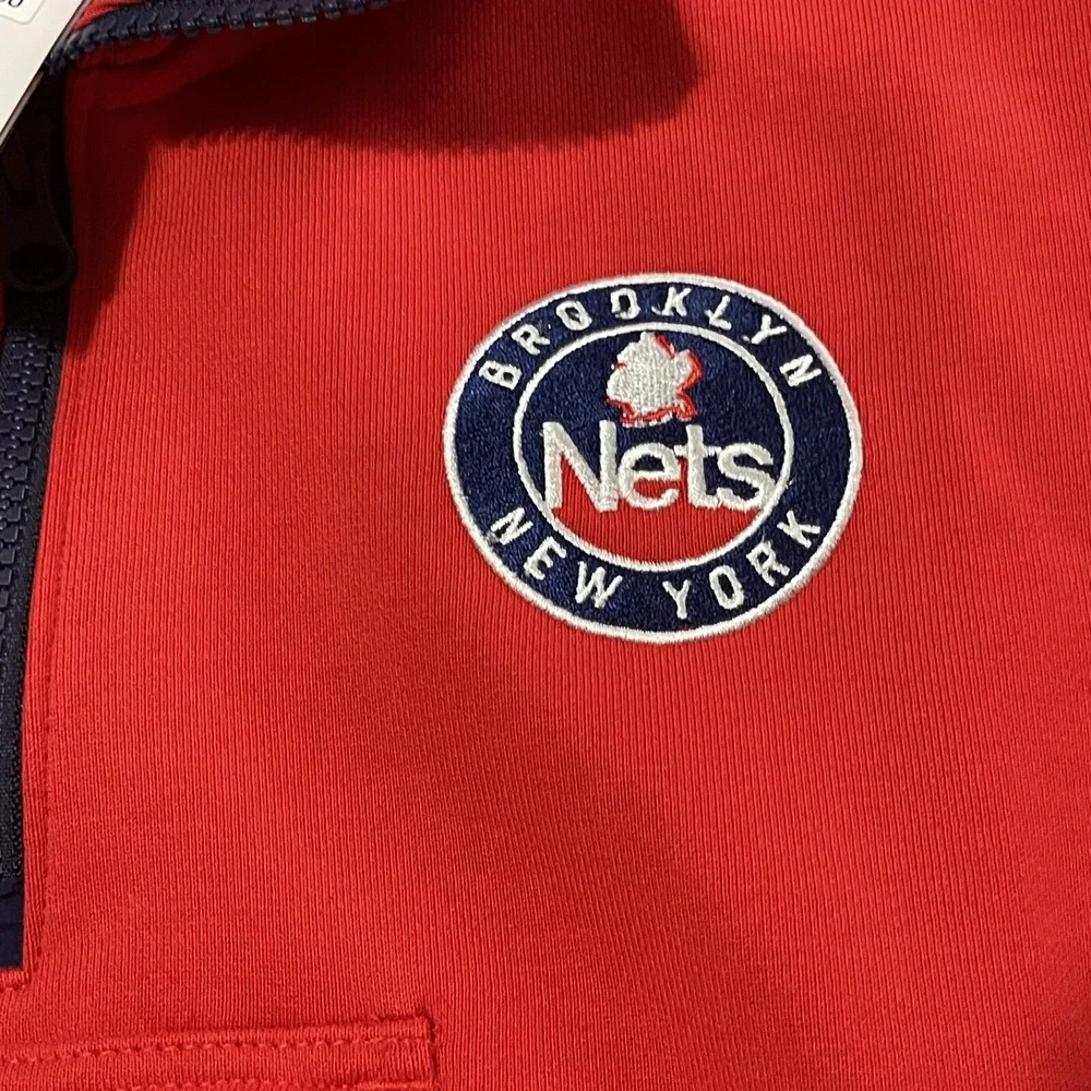 Nike Brooklyn‎ Nets Jacket Men Medium Red NBA Sweatshirt Embroidered 1/4 Zip NEW